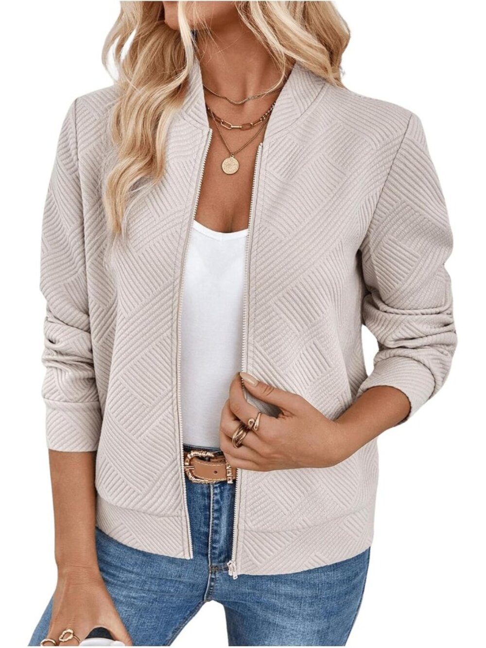 Women's Zip Up Bomber Jacket Casual Lightweight Coat Airport Outfit